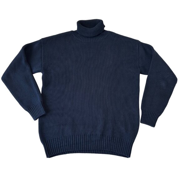 Quince Womens 100% Organic Cotton Heavyweight Turtleneck Sweater Size L Blue - Picture 1 of 9